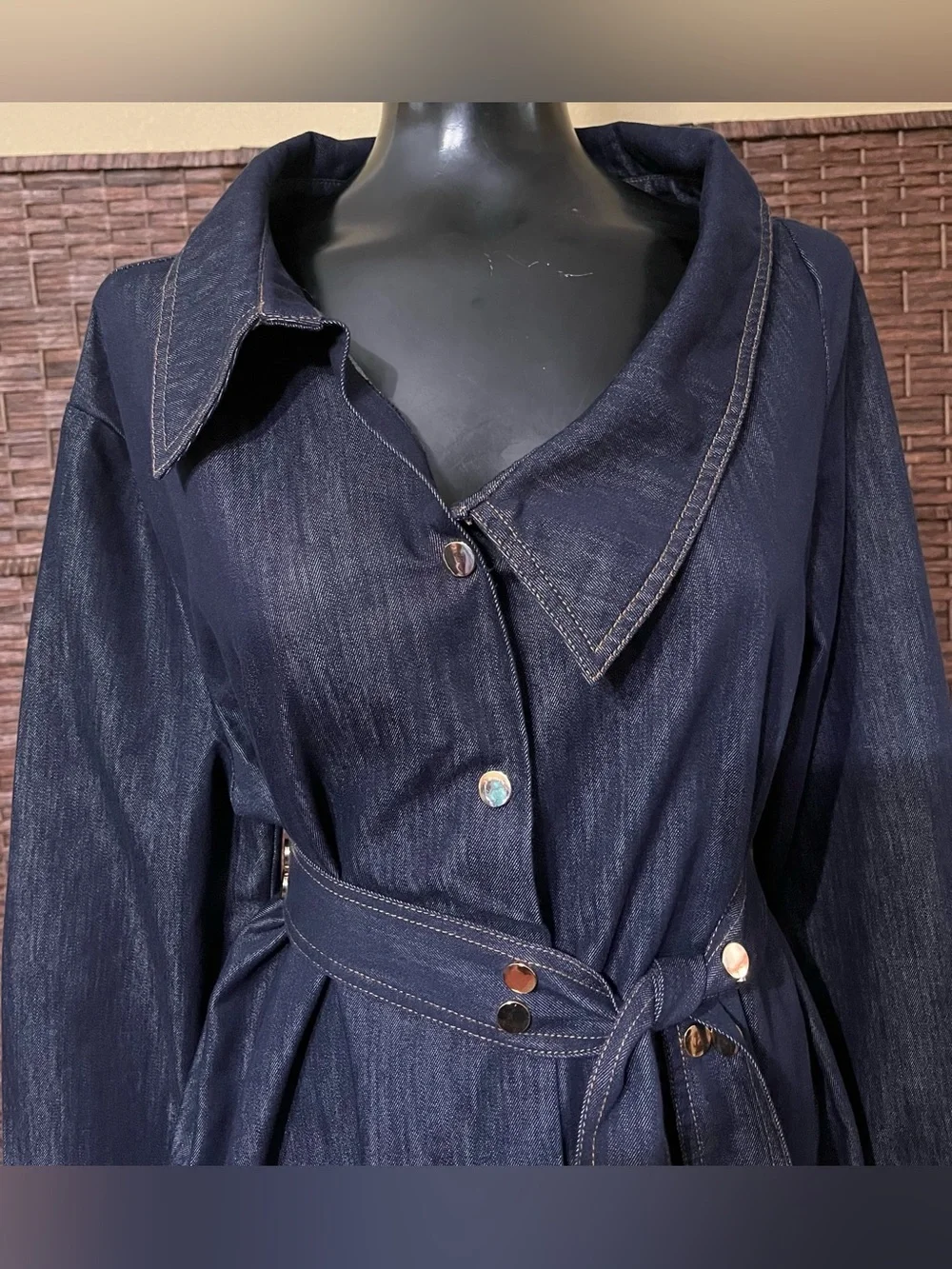 New Aleeza Paris Asymmetrical Collar Denim Sample Dress XS (Fits Up To Large)